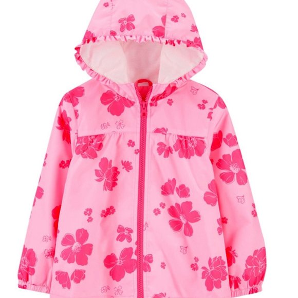 NWT 4t 4 or 3t 3 floral pink rain coat jacket slicker carters summer spring hood